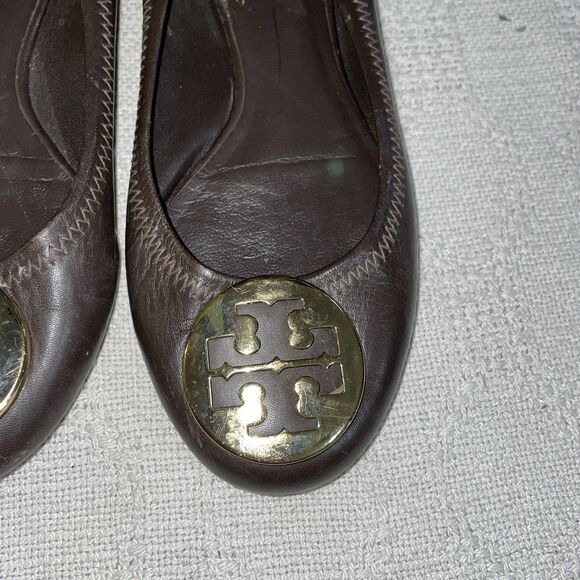 Tory Burch Women’s Ballet Slippers Sz 6 M Brown Leather Going Out Party Comfort - Picture 9 of 12